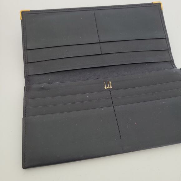 Dunhill Designer Checkbook Card Slim Bill Holder Wallet Black Bifold Leather - Picture 3 of 11